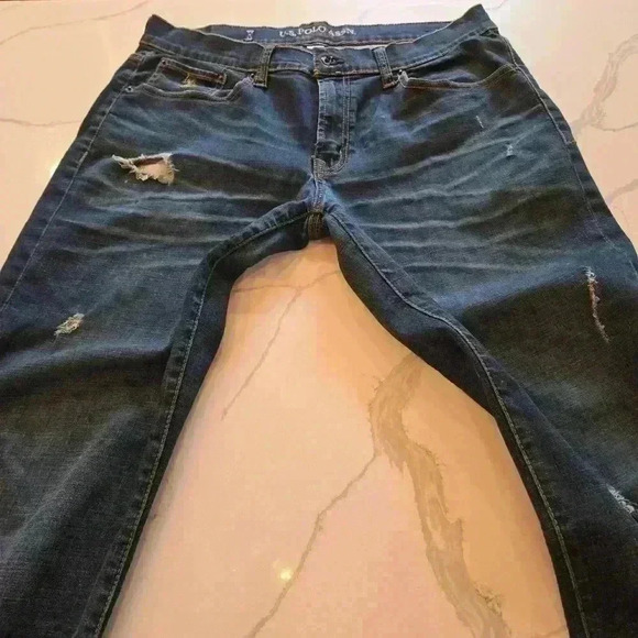 U.S. Polo Assn Mens Straight Leg Distressed Dark Blue Jeans size 34"W 32"L - Picture 7 of 10